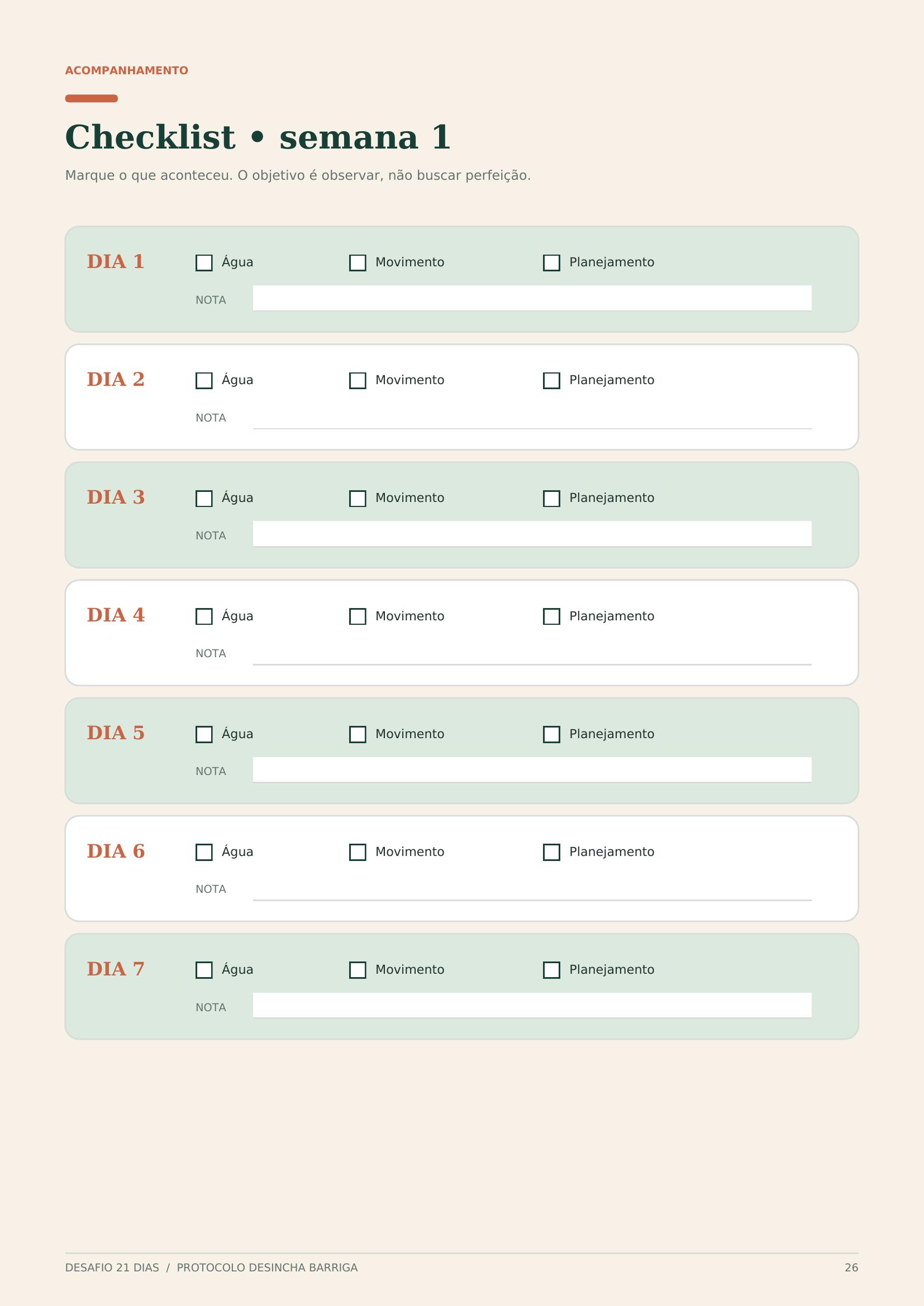 Checklist semanal no tablet